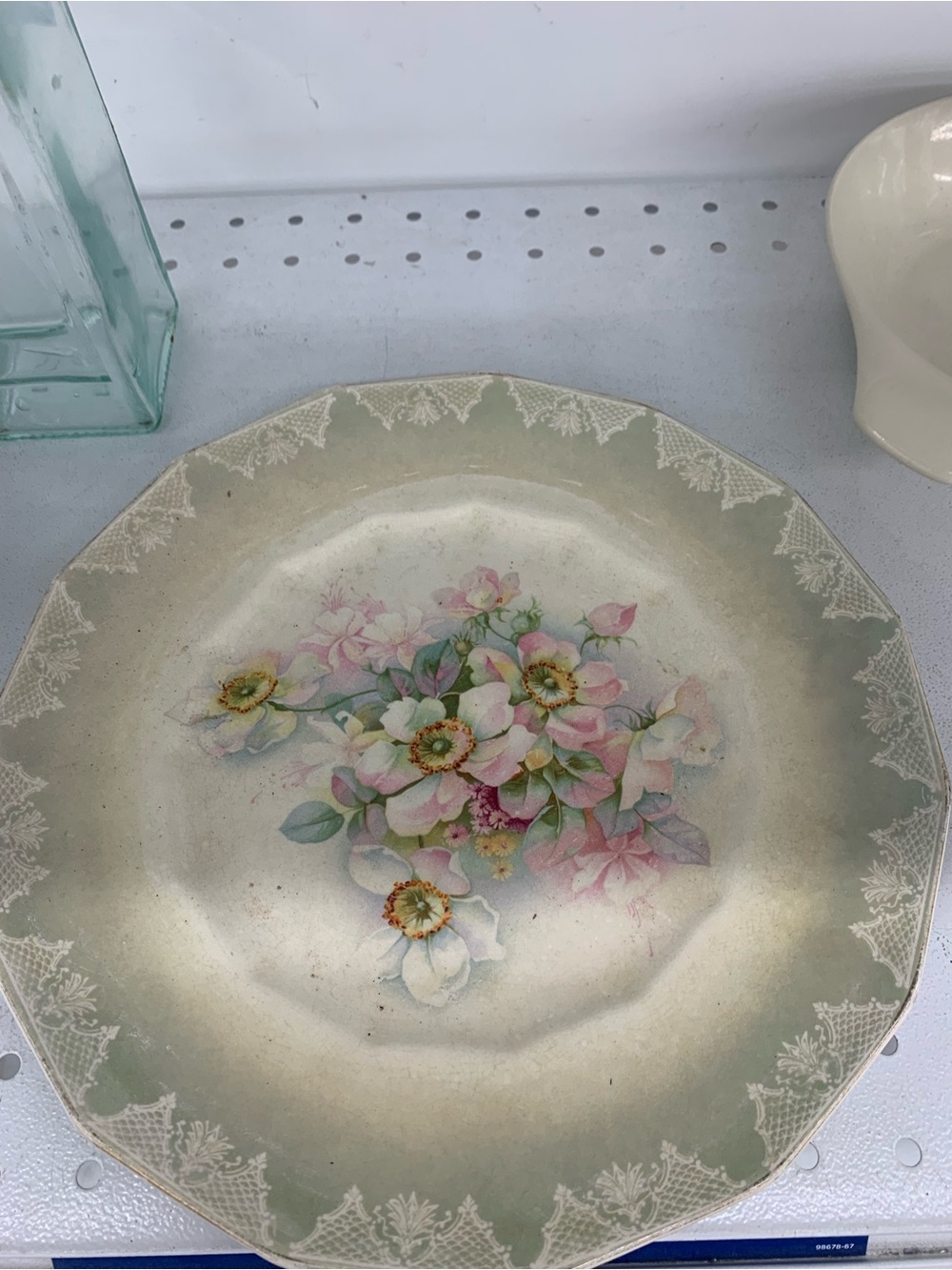 Vintage Limoges Floral Decorative Dinner Plate in Soft Green